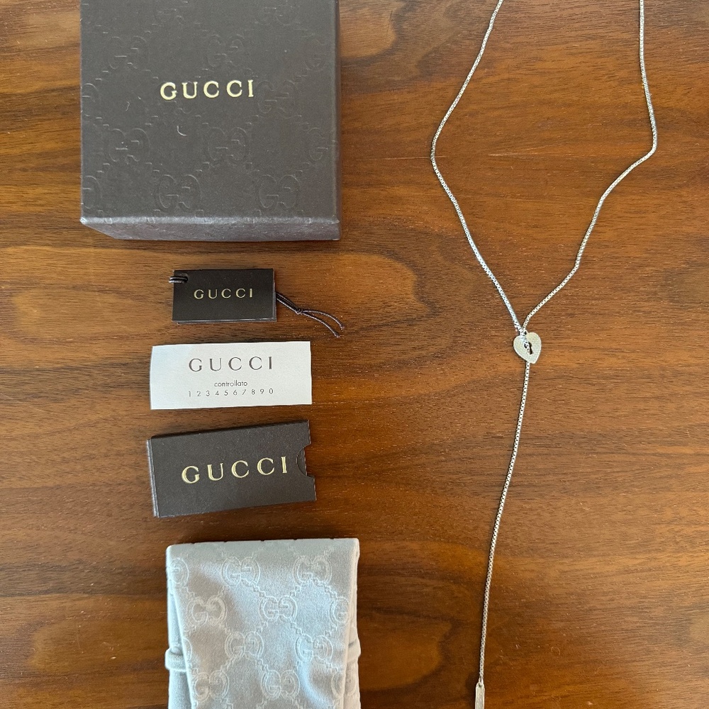 Gucci Lariat Sterling Silver Necklace Heart Key Chain 24''